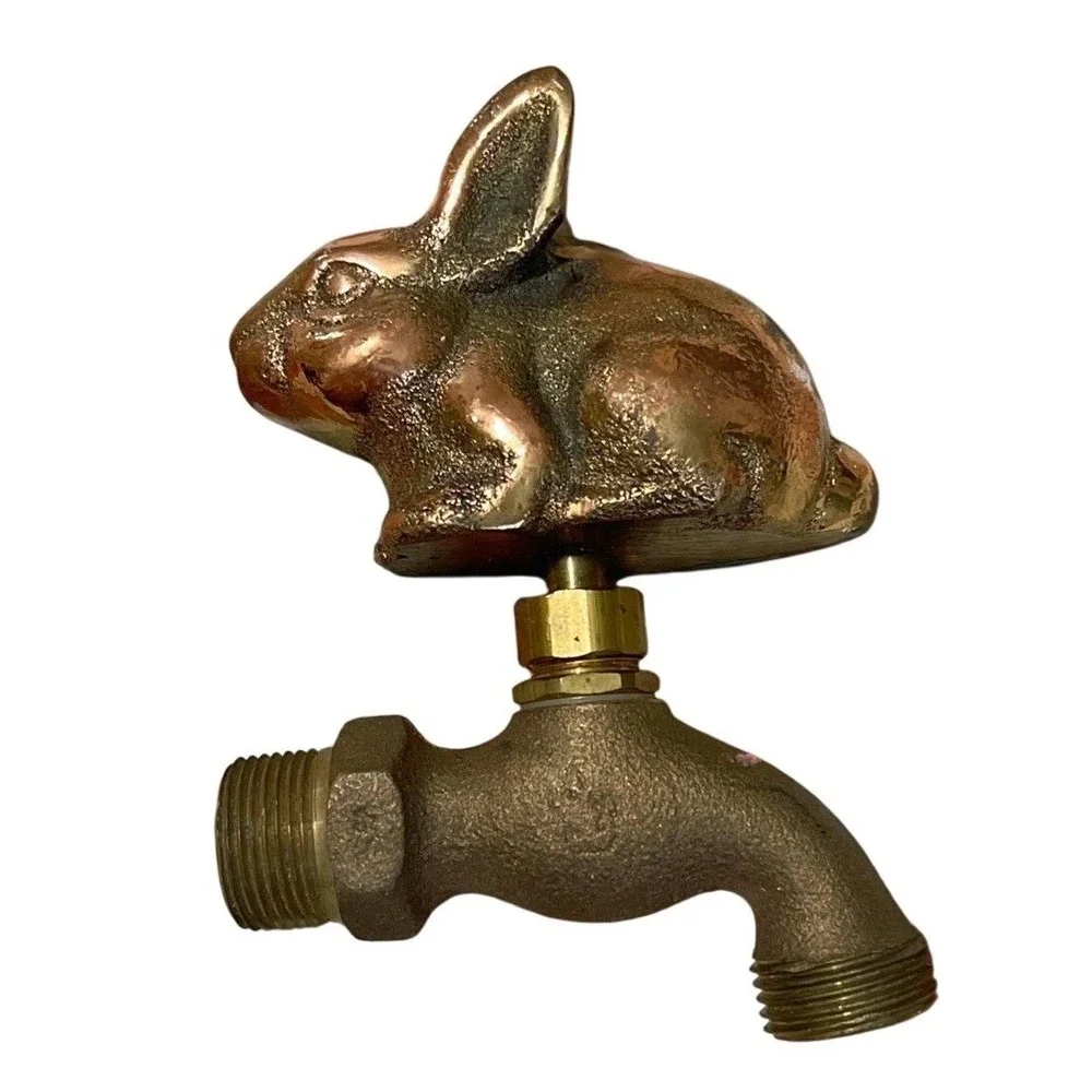 Antique BRASS Bunny Rabbit Spigot Outdoor Garden Water Faucet Hose Tap